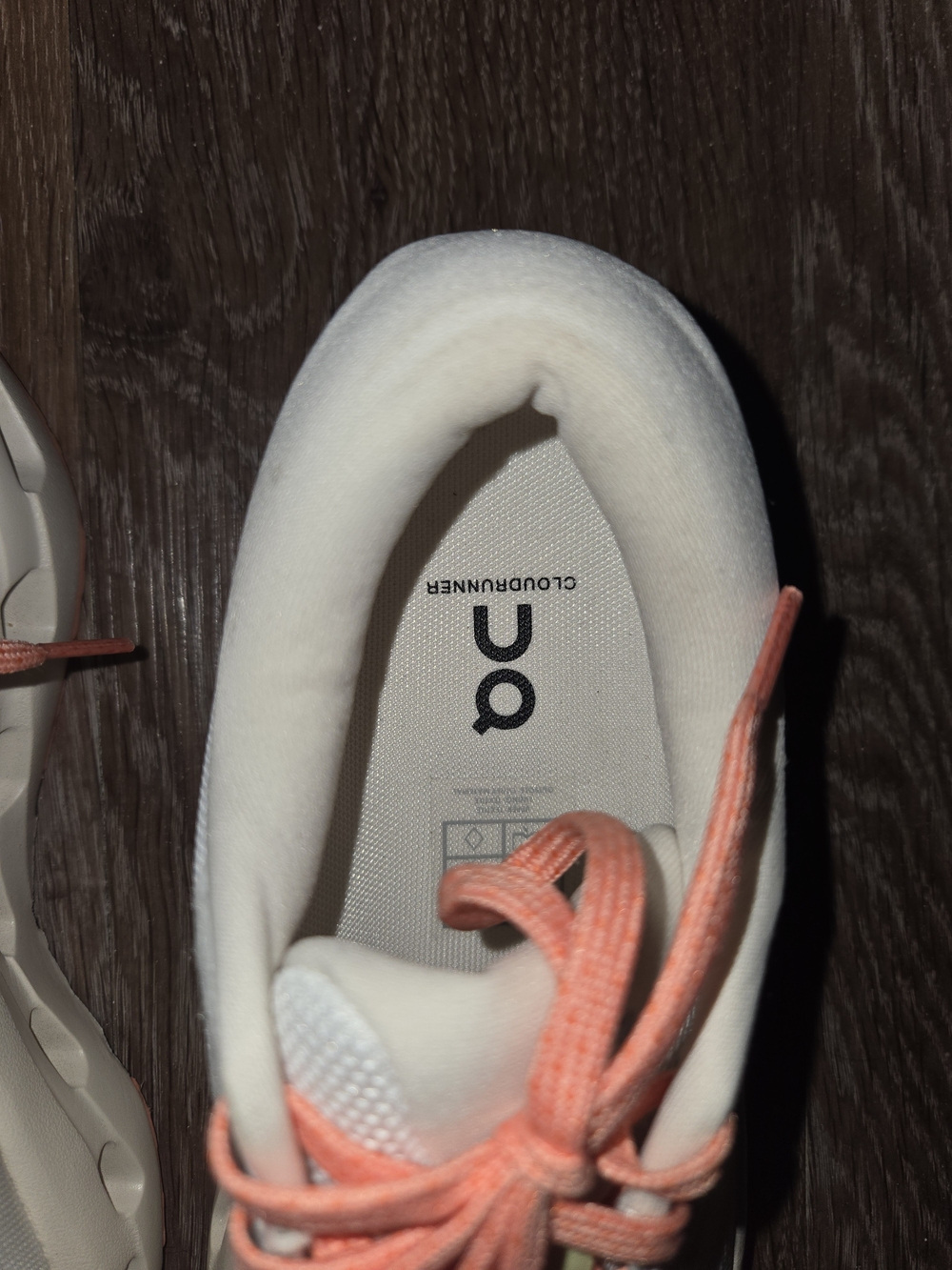 On Cloudrunner Women's Athletic Sneakers in White with Coral Laces - Picture 6 of 8